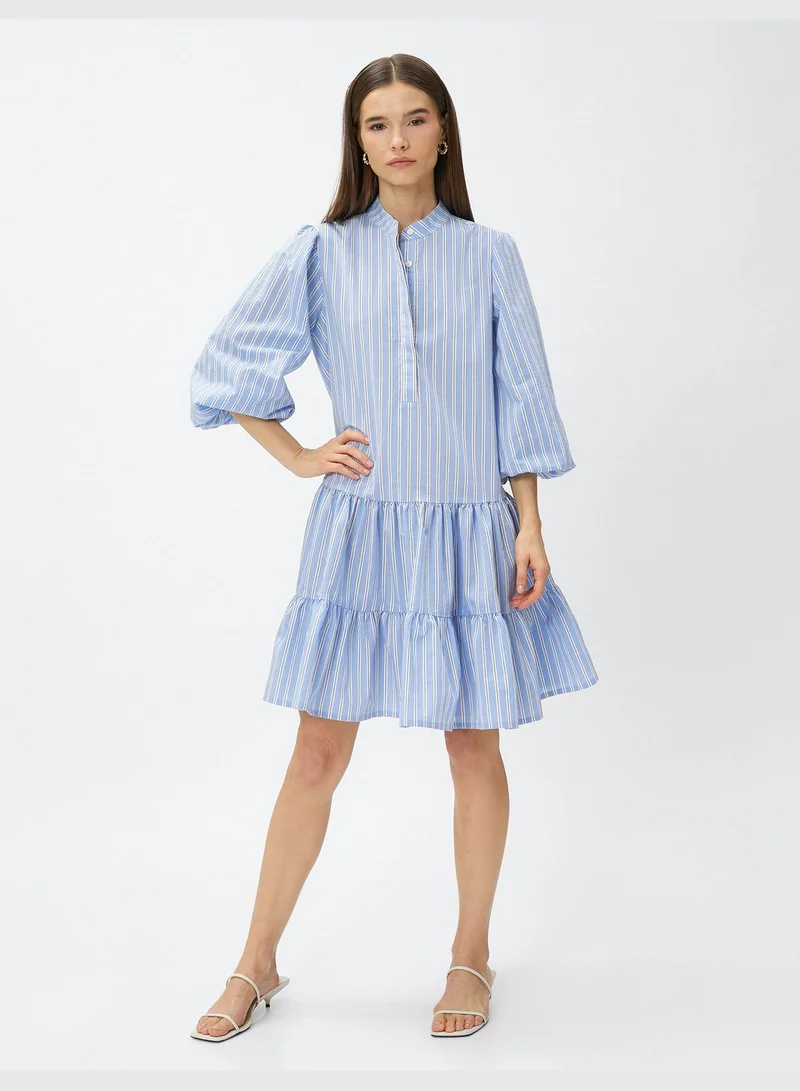 KOTON Puff Sleeve Mandarin Neck Short Shirt Dress