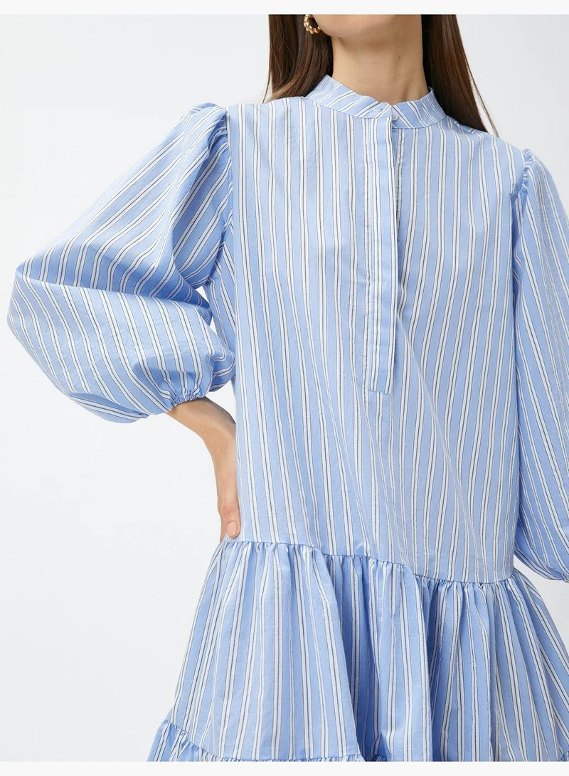 KOTON Puff Sleeve Mandarin Neck Short Shirt Dress