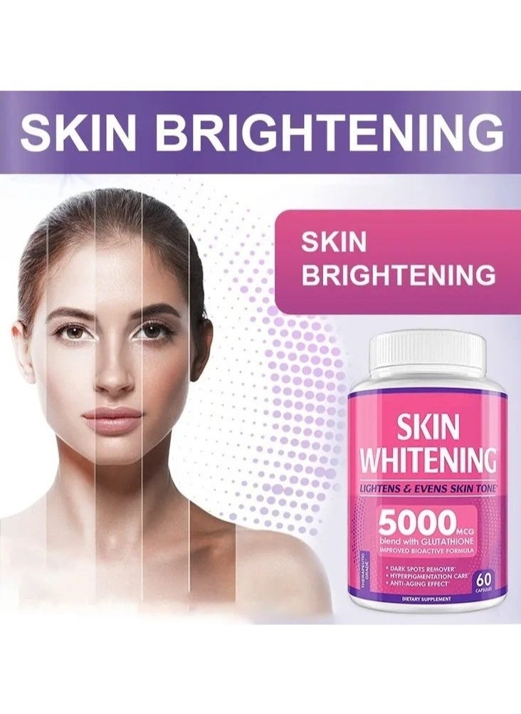 SKIN - Glutathione Whitening Pills - 60 Capsules 5000mg Glutathione - Effective Skin Lightening Supplement - Dark Spots, Melasma & Acne Scar Remover, Hyperpigmentation Treatment - Anti-Aging Antioxidant - Image 1
