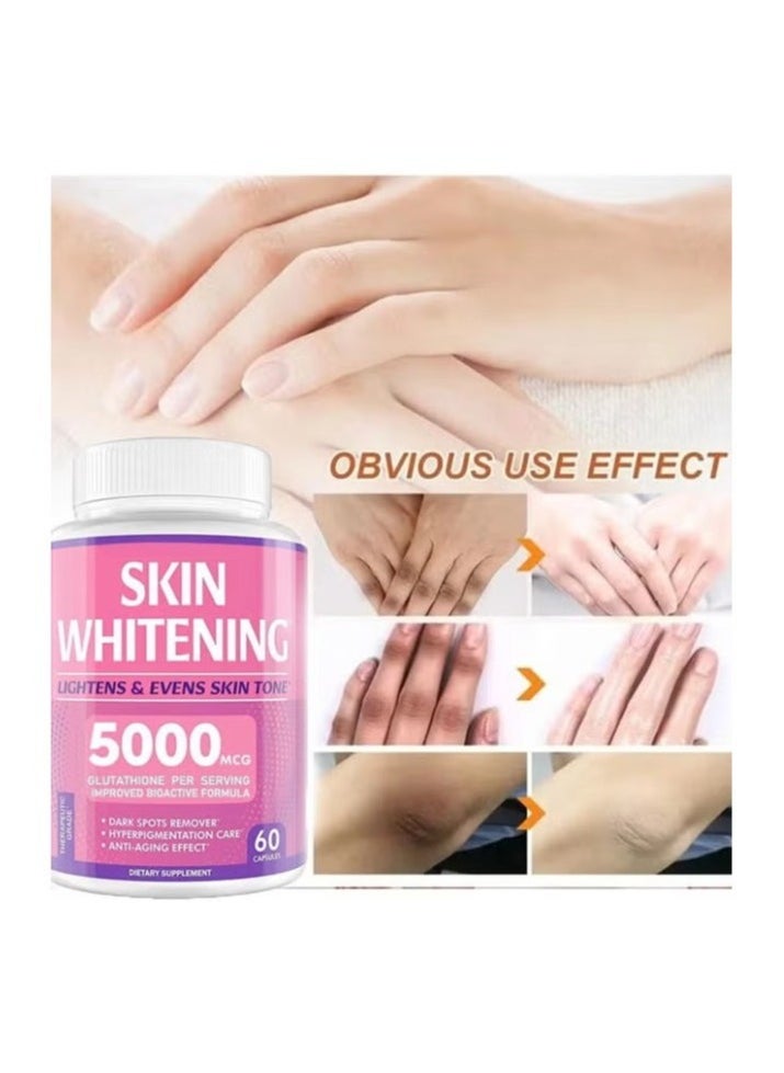SKIN - Glutathione Whitening Pills - 60 Capsules 5000mg Glutathione - Effective Skin Lightening Supplement - Dark Spots, Melasma & Acne Scar Remover, Hyperpigmentation Treatment - Anti-Aging Antioxidant - Image 1