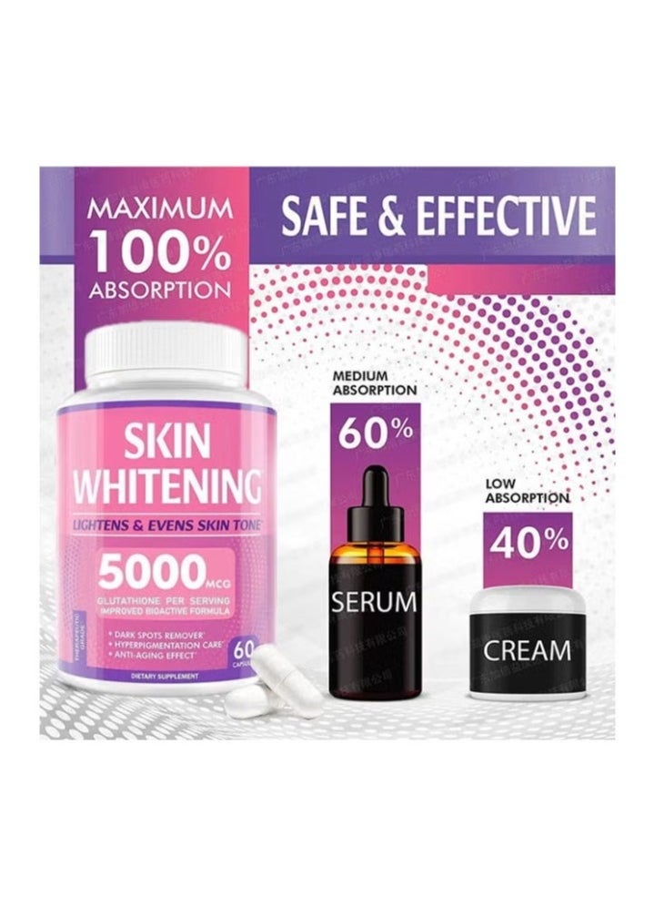 SKIN - Glutathione Whitening Pills - 60 Capsules 5000mg Glutathione - Effective Skin Lightening Supplement - Dark Spots, Melasma & Acne Scar Remover, Hyperpigmentation Treatment - Anti-Aging Antioxidant - Image 1