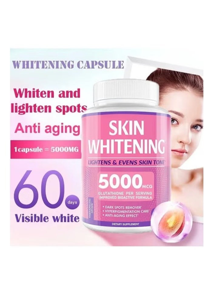 SKIN - Glutathione Whitening Pills - 60 Capsules 5000mg Glutathione - Effective Skin Lightening Supplement - Dark Spots, Melasma & Acne Scar Remover, Hyperpigmentation Treatment - Anti-Aging Antioxidant - Image 1