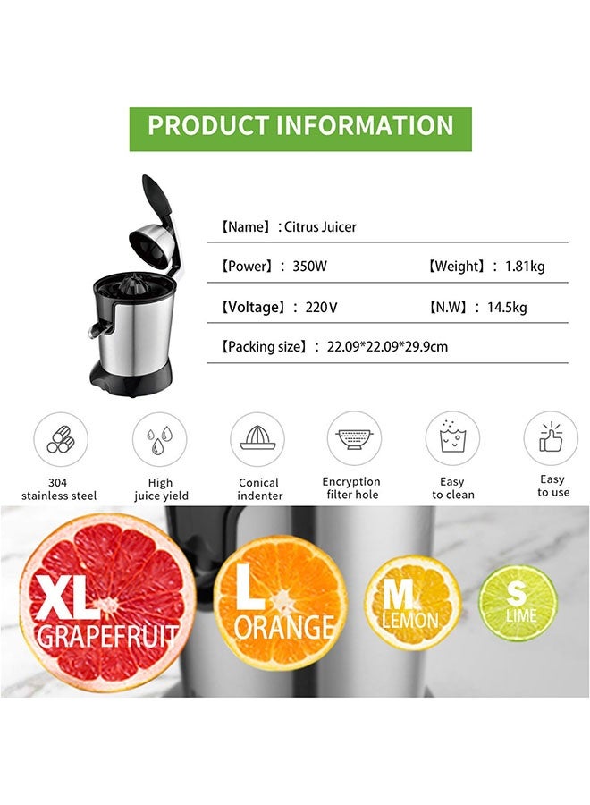 Arabest Electric Citrus Juicer, 350W Powerful & Quiet Orange/Lemon/Grapefruit Squeezer, Stainless Steel Automatic Press Juicer with Overheat Protection, Easy Clean - Image 2