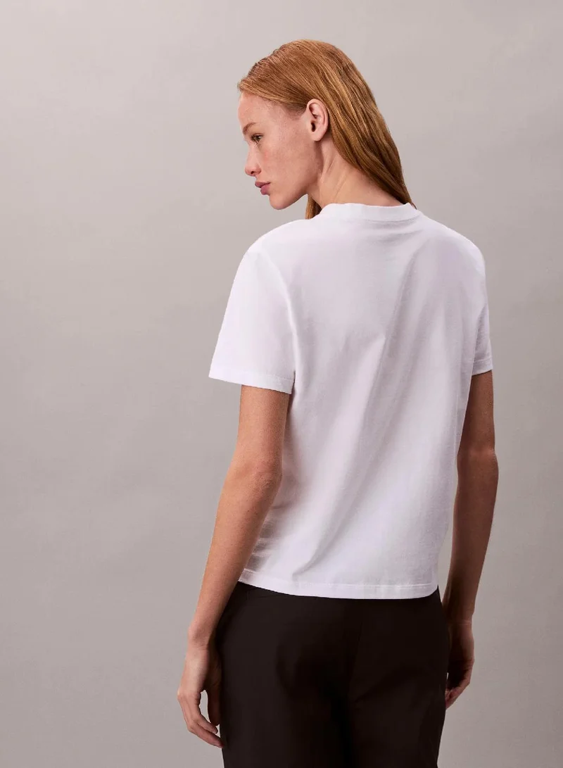 Calvin Klein Jeans Bright White Glossy Metallic Logo T-Shirt for Women | Best Price UAE