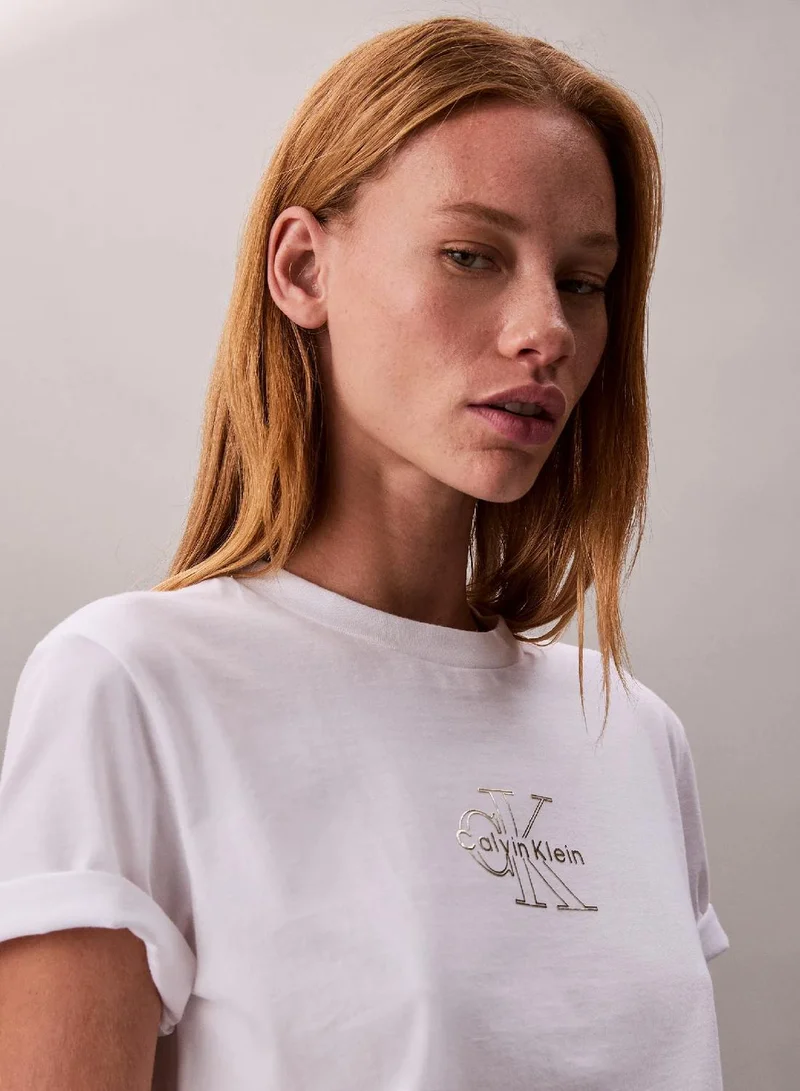 Calvin Klein Jeans Bright White Glossy Metallic Logo T-Shirt for Women | Best Price UAE