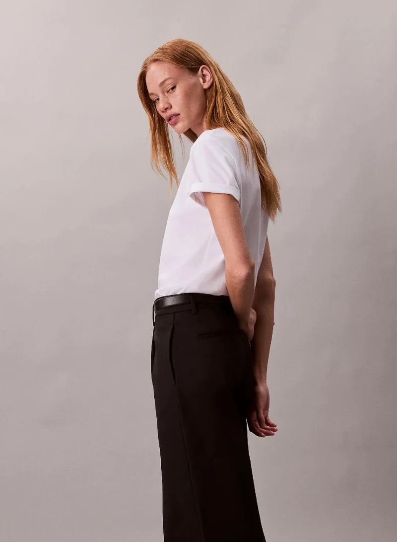 Calvin Klein Jeans Bright White Glossy Metallic Logo T-Shirt for Women | Best Price UAE