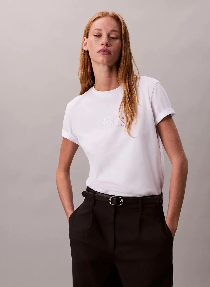 Calvin Klein Jeans Bright White Glossy Metallic Logo T-Shirt for Women | Best Price UAE