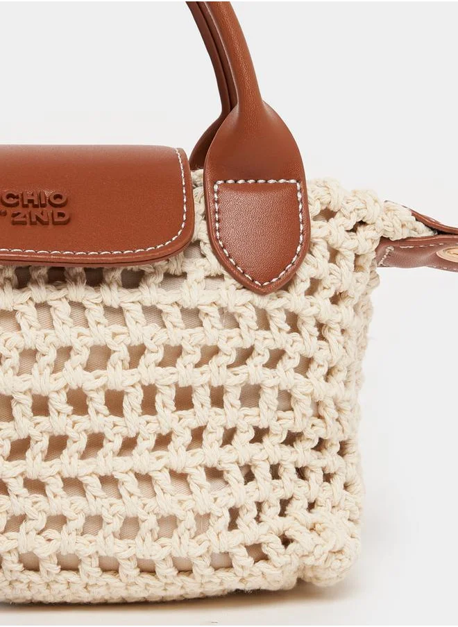 Styli Charm Drop Crochet Handbag with Top Handle