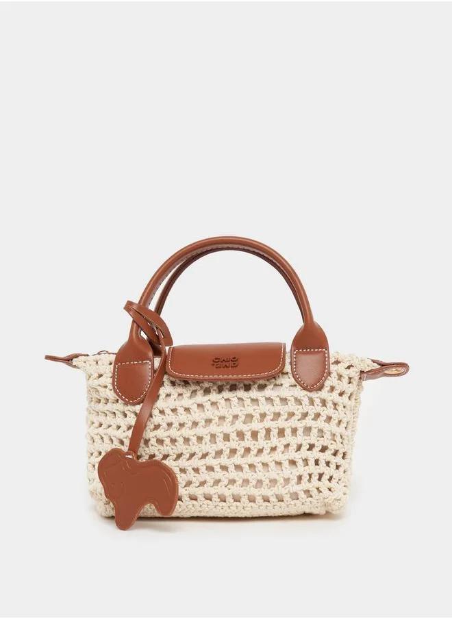 Styli Charm Drop Crochet Handbag with Top Handle