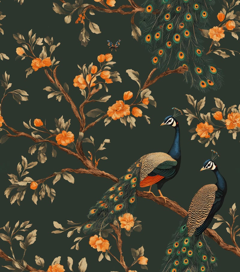 Laatse Dark Green Wallpaper Peel and Stick Vintage Peacock Floral Contact Paper 175 x 3937 Botanical Flower Wall Paper Self Adhesive Removable Waterproof for Bathroom Walls Shelves Cabinet Table Decor - Image 2