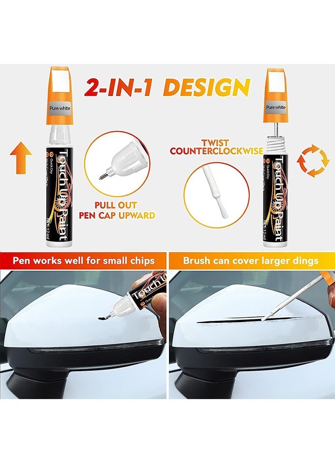Touch White Touch Up Paint for Cars, Waterproof Car Scratch Remover for Deep Scratches, Two-In-One Car Touch Up Paint Fill Paint Pen, for Deep and Minor Scratches - Pure White (12ml) - Image 2