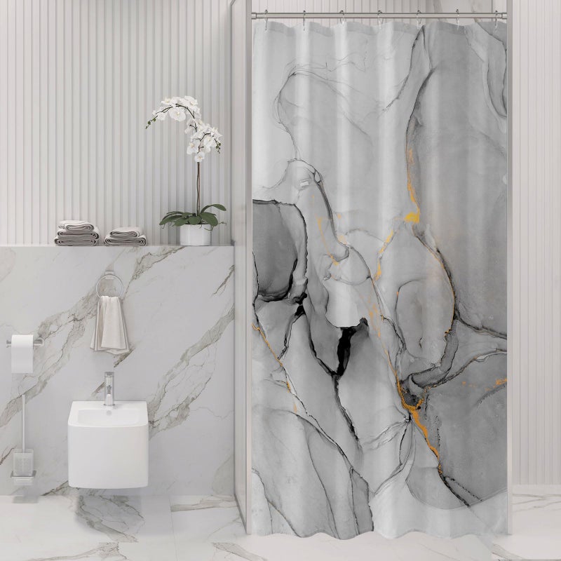 Gibelle Small Stall Shower Curtain 36 x 72  Narrow Half Abstract Grey Marble Shower Curtain  Modern Ink Art Waterproof Fabric Shower Curtain Set with Hooks - Image 1