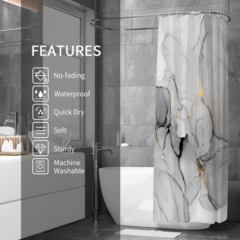 Gibelle Small Stall Shower Curtain 36 x 72  Narrow Half Abstract Grey Marble Shower Curtain  Modern Ink Art Waterproof Fabric Shower Curtain Set with Hooks - Image 2