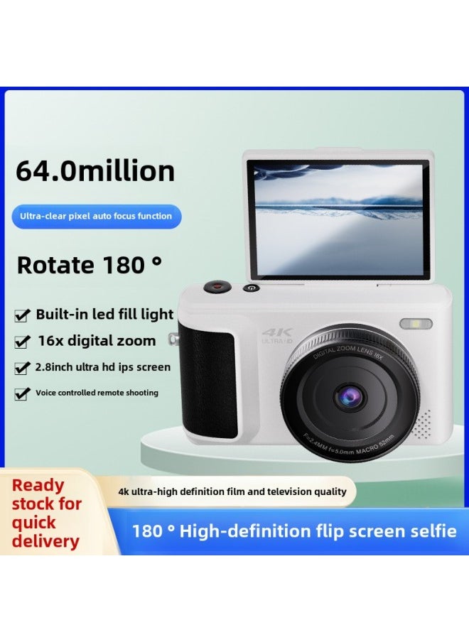Generic 4K High-pixel Student Party Campus Flip Screen Selfie Micro Single Photo Video Entry-level Digital Camera Vlog-Body Color:White  - Image 1
