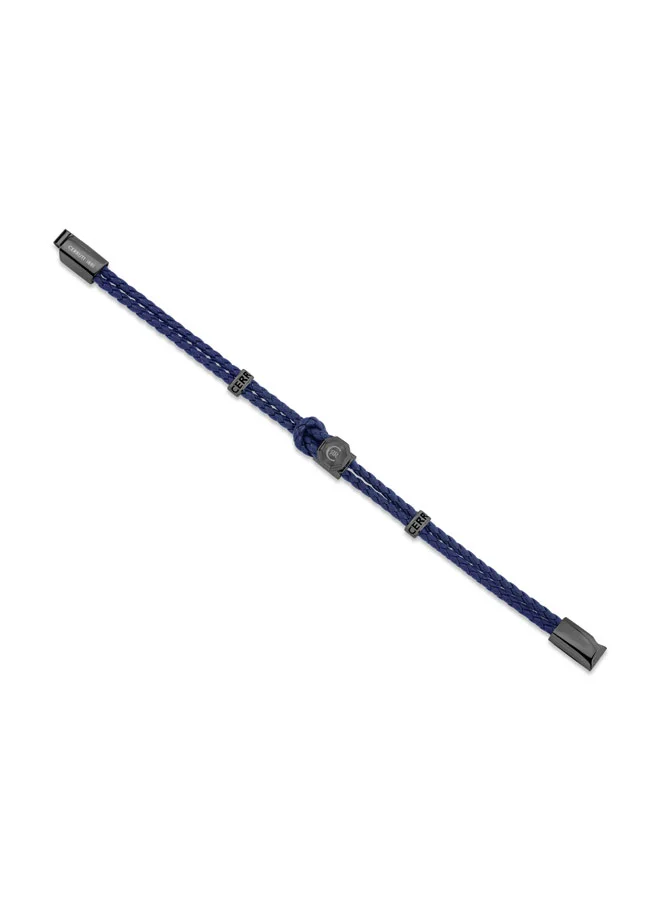 CERRUTI 1881 Constanzo Navy Blue Leather Bracelet for Men with Stand-Out Loop and CRR Signature
