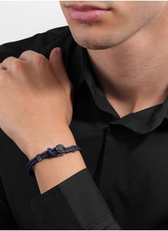 CERRUTI 1881 Constanzo Navy Blue Leather Bracelet for Men with Stand-Out Loop and CRR Signature  - Image 4