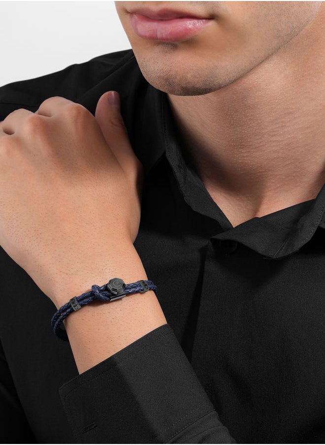CERRUTI 1881 - Constanzo Navy Blue Leather Bracelet for Men with Stand-Out Loop and CRR Signature - Image 1