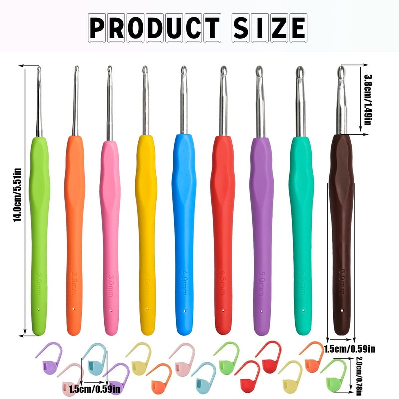 Motroce 9PCS Crochet Hook Set with Ergonomic Soft Grip Handles for Enhanced Comfort and Precision Control, Complete with Stitch Markers - Perfect for Both Beginners and Experienced Crochet Enthusiasts - Image 2