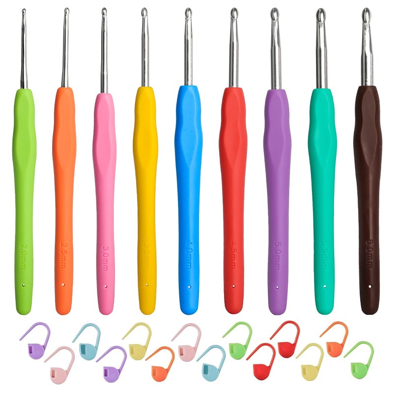 Motroce 9PCS Crochet Hook Set with Ergonomic Soft Grip Handles for Enhanced Comfort and Precision Control, Complete with Stitch Markers - Perfect for Both Beginners and Experienced Crochet Enthusiasts - Image 1
