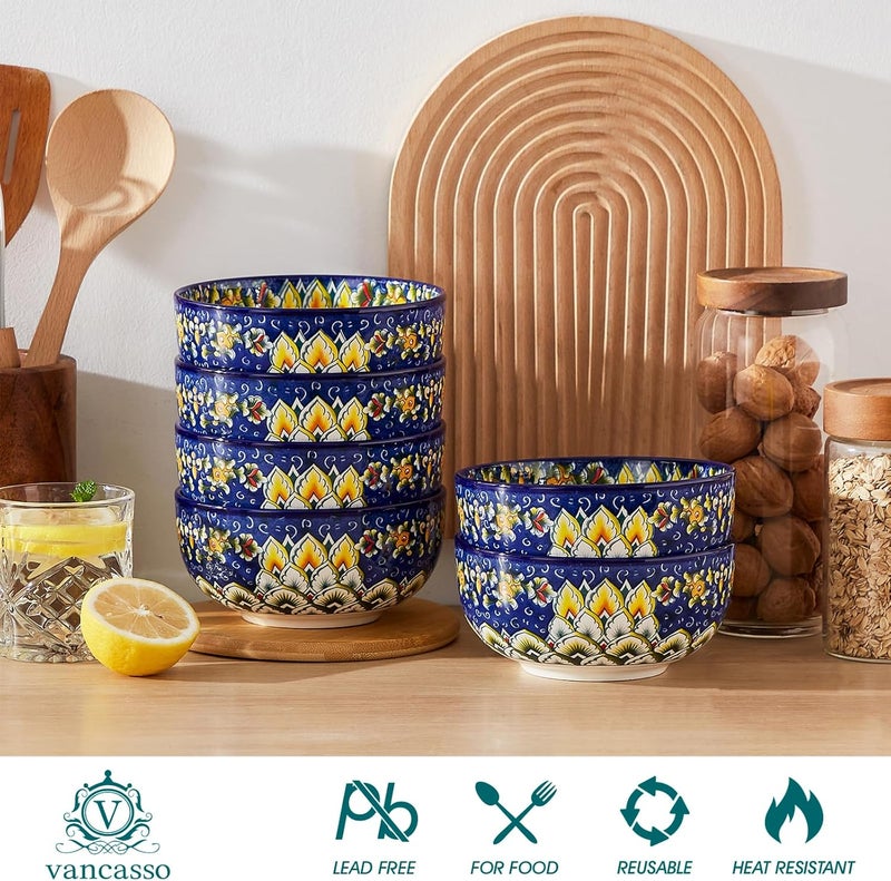 vancasso Cereal Bowls Set of 6, Bohemian Ceramic Soup Bowls, 28 oz Colorful Bowls Set for Kitchen-05 - Image 3
