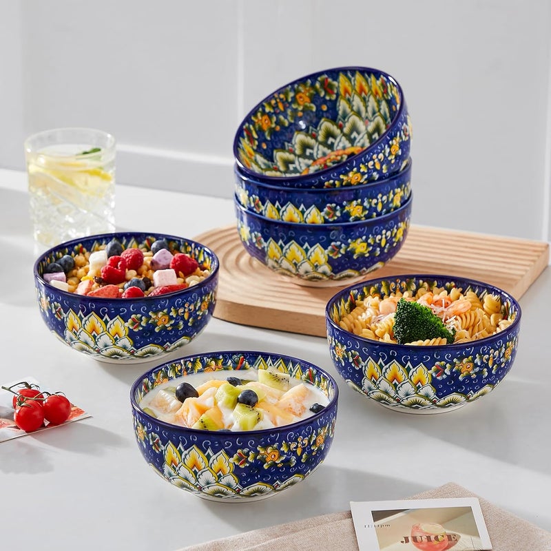 vancasso Cereal Bowls Set of 6, Bohemian Ceramic Soup Bowls, 28 oz Colorful Bowls Set for Kitchen-05 - Image 5