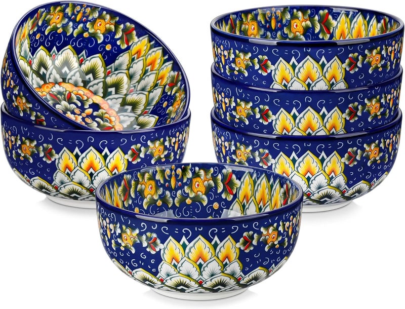 vancasso Cereal Bowls Set of 6, Bohemian Ceramic Soup Bowls, 28 oz Colorful Bowls Set for Kitchen-05 - Image 1