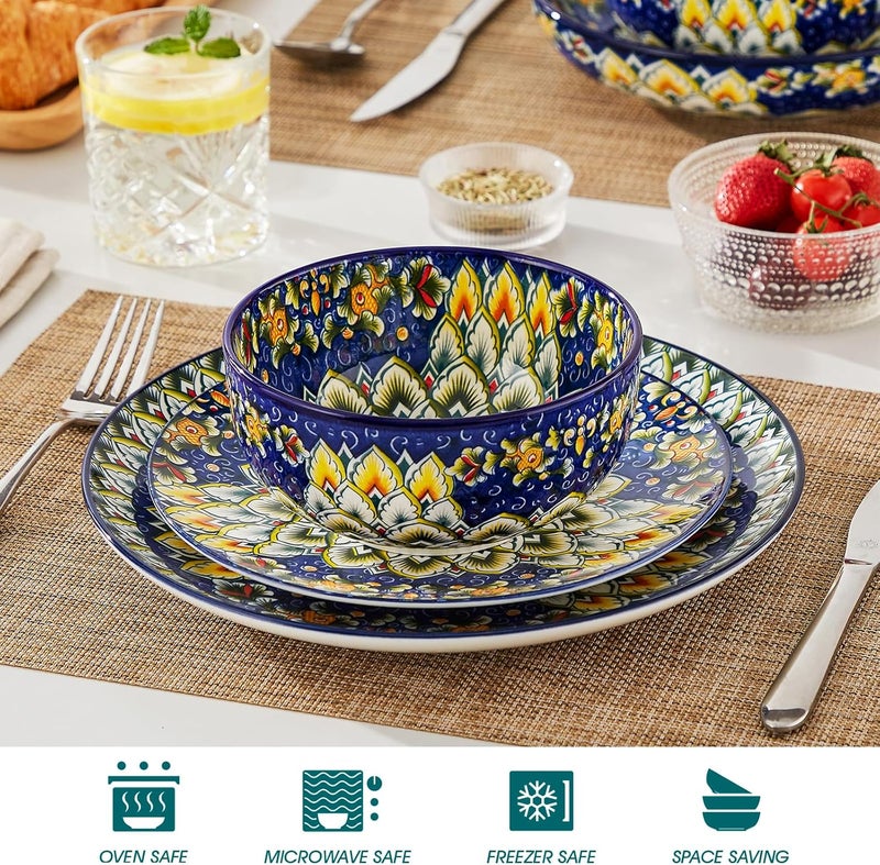 vancasso Cereal Bowls Set of 6, Bohemian Ceramic Soup Bowls, 28 oz Colorful Bowls Set for Kitchen-05 - Image 4
