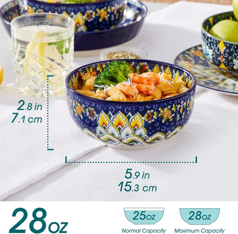 vancasso Cereal Bowls Set of 6, Bohemian Ceramic Soup Bowls, 28 oz Colorful Bowls Set for Kitchen-05 - Image 2
