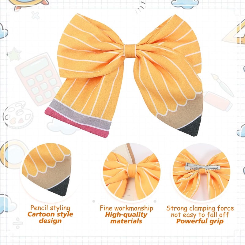 AIDVPOD Back to School Bow Hair Clips Yellow Pencil Hair Bow Clips Sparkling Sequin Pencil Apple Alligator Clips Hair Accessories for Little Girls Toddlers Kids and Teens - Image 3