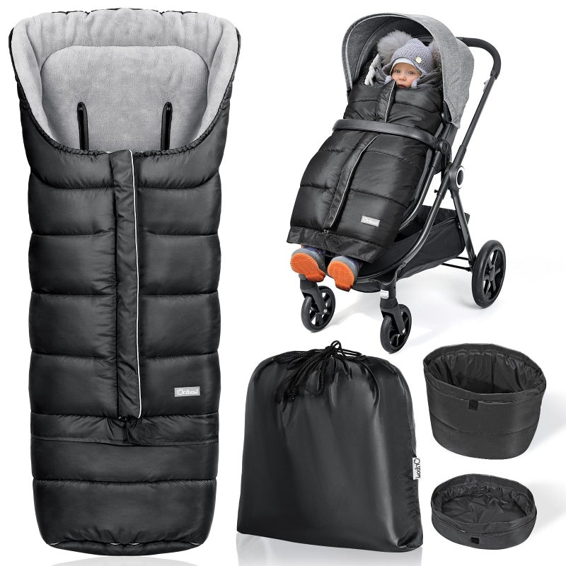 Orzbow Stroller Footmuff Universal WeatherProof Bunting Bag for Toddler Warm Fleece Sleeping Bag for Cold Weather Easily Attaches to Most Strollers Baby Boys Girls Winter Essentials Black - Image 2
