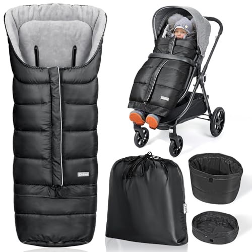 Orzbow Stroller Footmuff Universal WeatherProof Bunting Bag for Toddler Warm Fleece Sleeping Bag for Cold Weather Easily Attaches to Most Strollers Baby Boys Girls Winter Essentials Black - Image 1