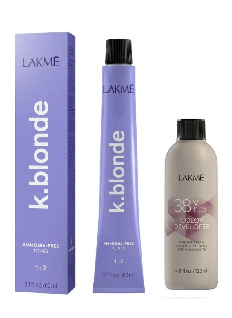 LAKME K-Blonde Silver Hair Dye - 60 ml and Oxidant Cream Color Developer 38Vol 11.5% - 120 ml  - Image 1