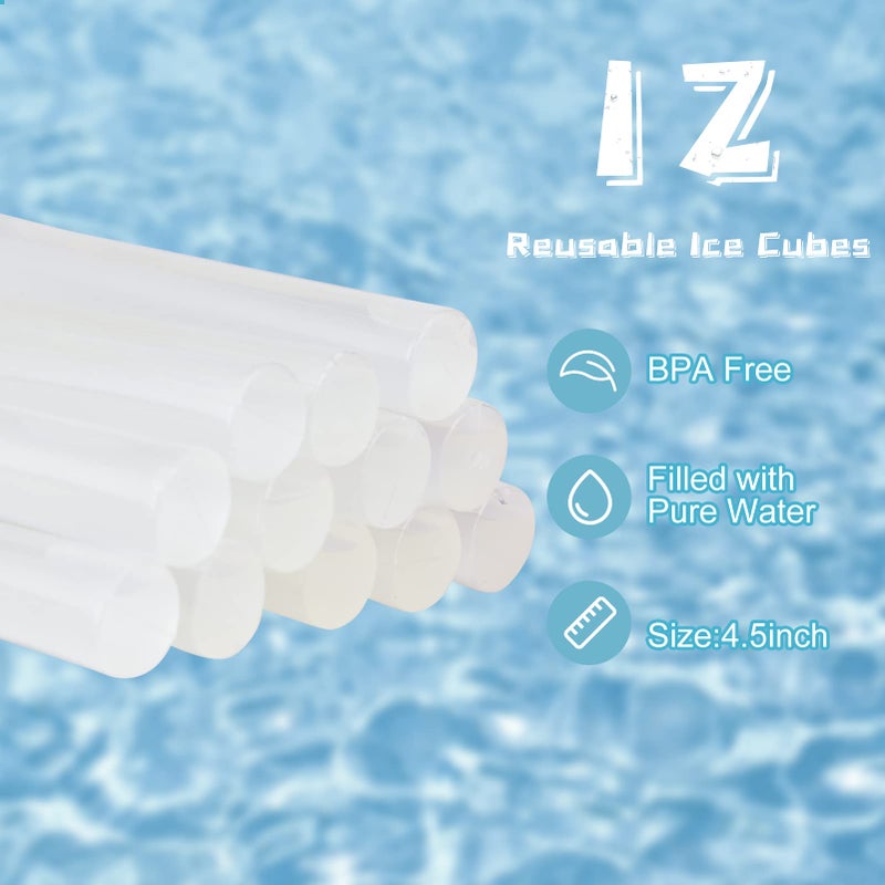 VOGVOG 12 Pack Reusable Ice Cubes For Drinks  Quick Freeze Reusable Water Bottle Ice Stick Bpa Free  Washable Plastic Clear Ice Cubes For Whiskey  Wine  Coffee (Transparent) - Image 4
