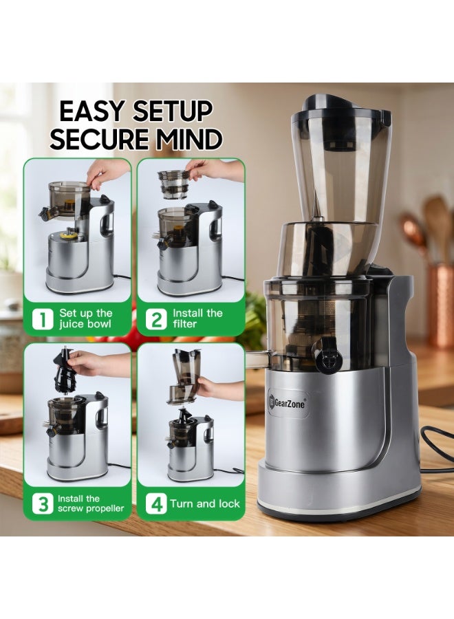 GearZone 500W Cold Press Juicer, 120mm Extra Large , BPA-Free Masticating Juicer for Whole Fruits & Vegetables, High Juice Yield, Quiet Operation & Easy Clean - Image 2