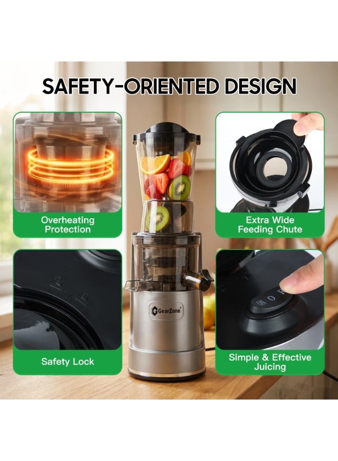 GearZone 500W Cold Press Juicer, 120mm Extra Large , BPA-Free Masticating Juicer for Whole Fruits & Vegetables, High Juice Yield, Quiet Operation & Easy Clean - Image 3