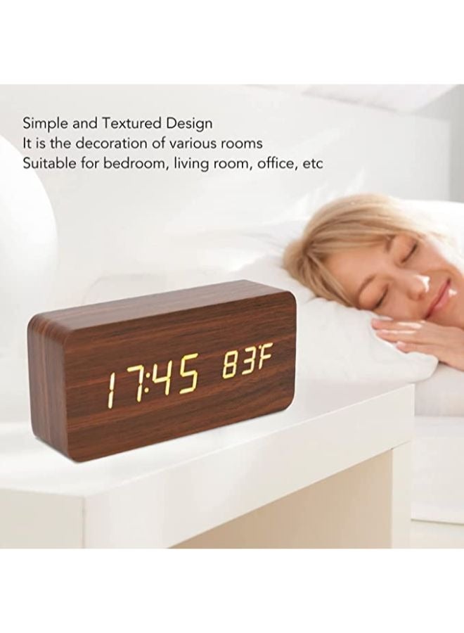 Wooden LED Clock with Temperature Humidity Display Electronic Clock for Bedroom Bedside Home Office - Image 3