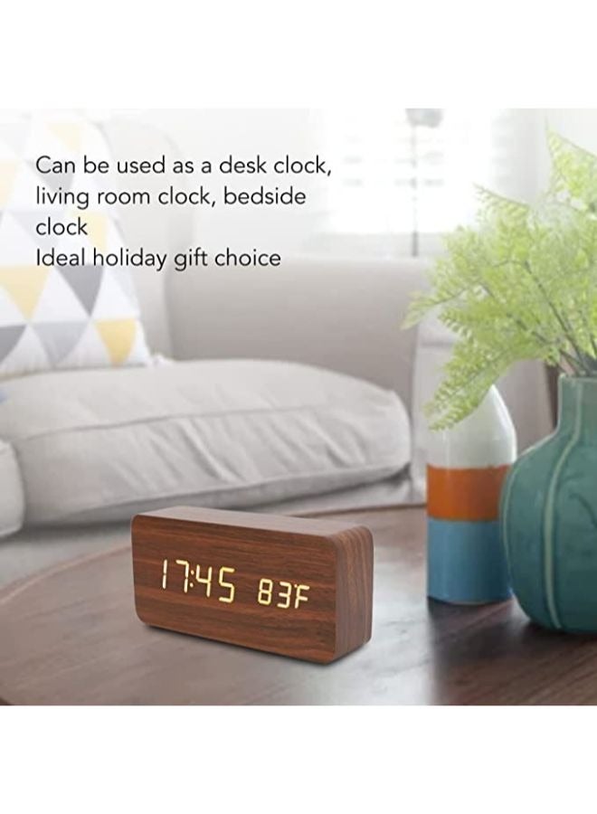 Wooden LED Clock with Temperature Humidity Display Electronic Clock for Bedroom Bedside Home Office - Image 2