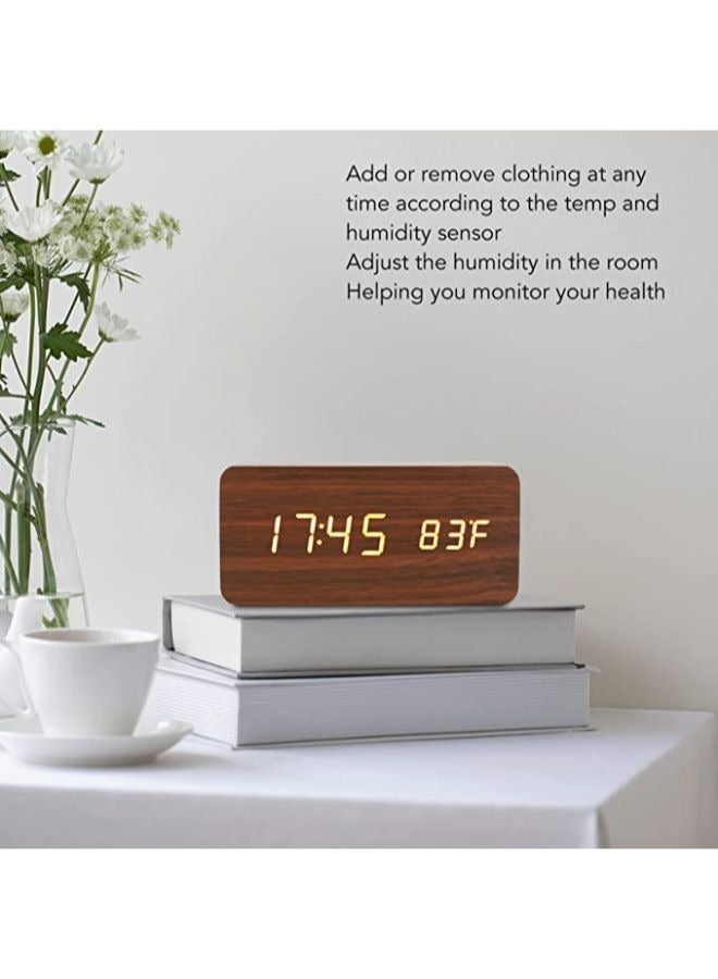Wooden LED Clock with Temperature Humidity Display Electronic Clock for Bedroom Bedside Home Office - Image 4