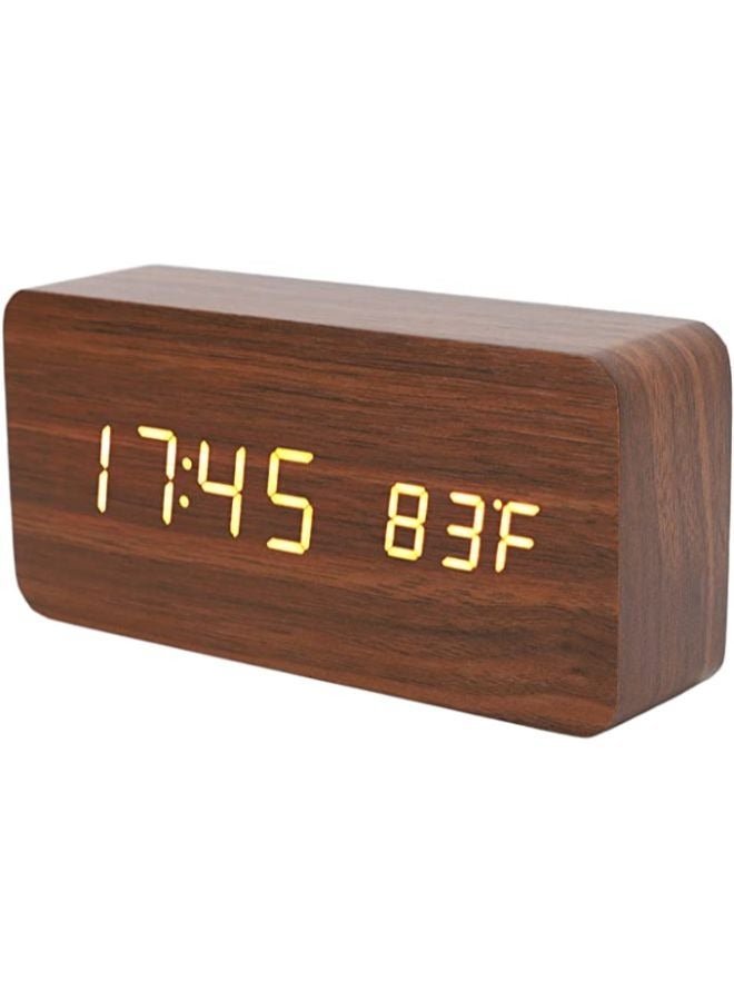 Wooden LED Clock with Temperature Humidity Display Electronic Clock for Bedroom Bedside Home Office - Image 1