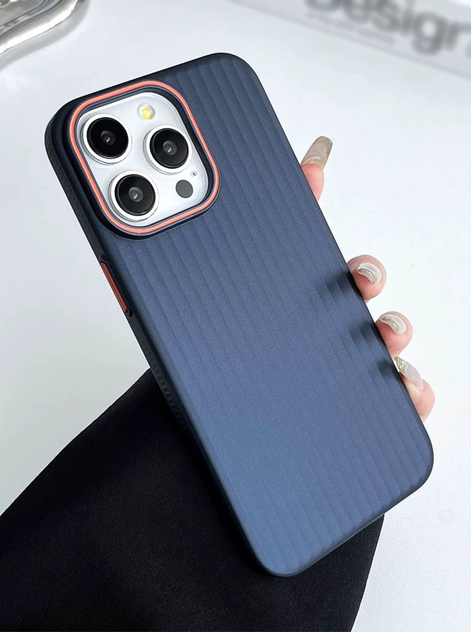 iPhone 12 Pro Max Premium Ultra Thin Corrugated Matte Non-Slip Case, Metallic Paint Striped Waves Bumper Hard PC Slim Cover For iPhone 12 Pro Max - Blue - Image 1