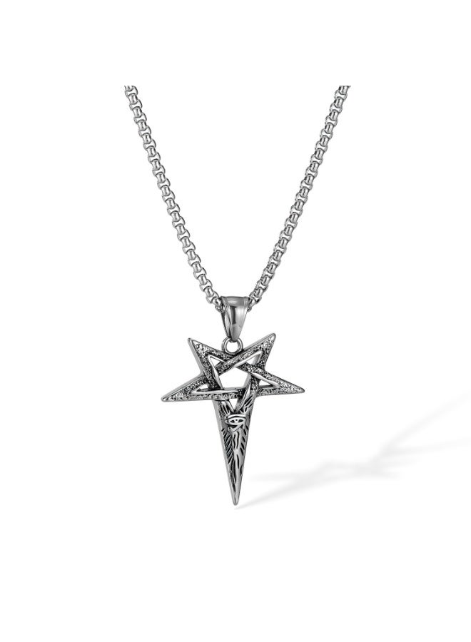 Silver 3D Star Necklace - Bold Symmetrical Pendant Chain for Men & Women, Stainless Steel Hip Hop Jewelry,Adjustable Unisex Gift  - Image 1