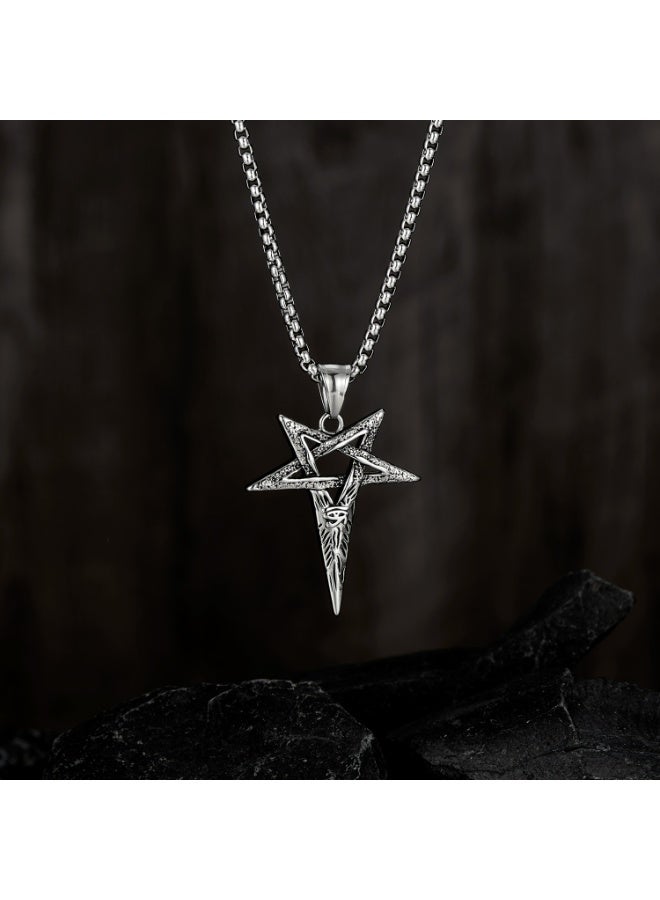 Silver 3D Star Necklace - Bold Symmetrical Pendant Chain for Men & Women, Stainless Steel Hip Hop Jewelry,Adjustable Unisex Gift  - Image 2