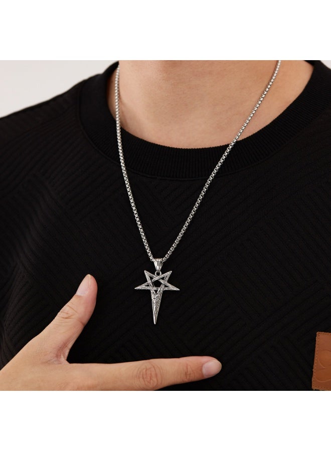 Silver 3D Star Necklace - Bold Symmetrical Pendant Chain for Men & Women, Stainless Steel Hip Hop Jewelry,Adjustable Unisex Gift  - Image 4