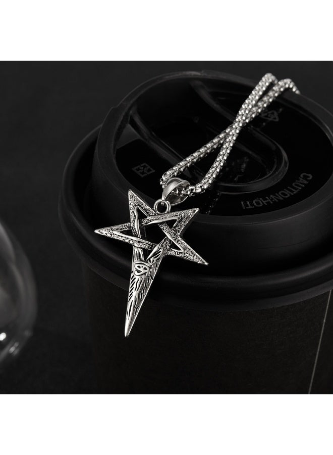 Silver 3D Star Necklace - Bold Symmetrical Pendant Chain for Men & Women, Stainless Steel Hip Hop Jewelry,Adjustable Unisex Gift  - Image 5