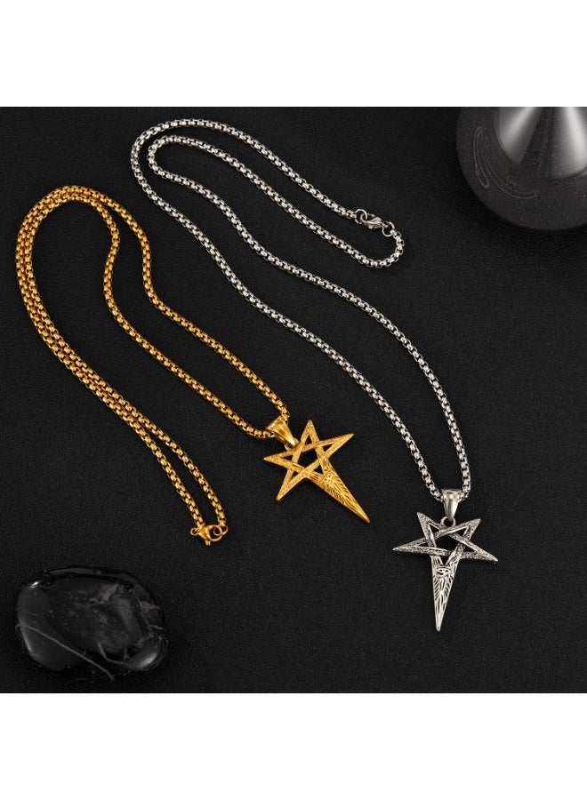 Silver 3D Star Necklace - Bold Symmetrical Pendant Chain for Men & Women, Stainless Steel Hip Hop Jewelry,Adjustable Unisex Gift  - Image 3