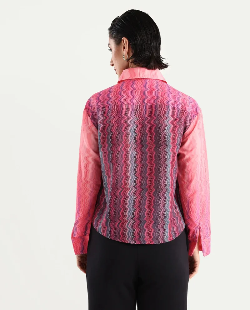 Rareism Women's Collared Neck Abstract Print Shirt