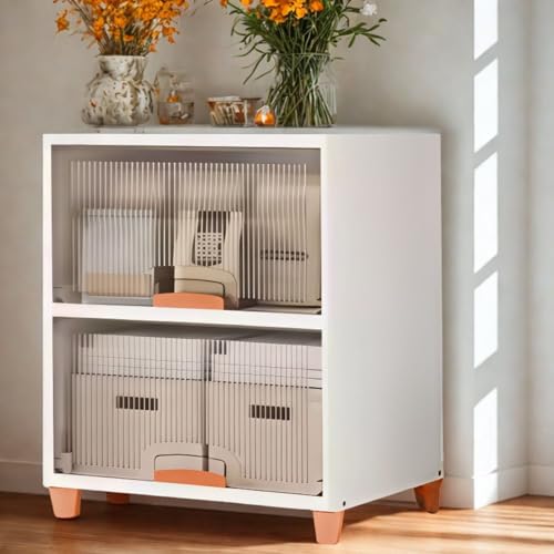 Aliensware 2Pcs X-Large Cabinet Storage Organizer 45 X 38 X 65 CM for Clothes/Cupboard/Plastic Almirah/Foldable Kid Wardrobe for Toys/Stackable Cabinet for Home,Bedroom,Bathroom,Kitchen-Clear - Image 1
