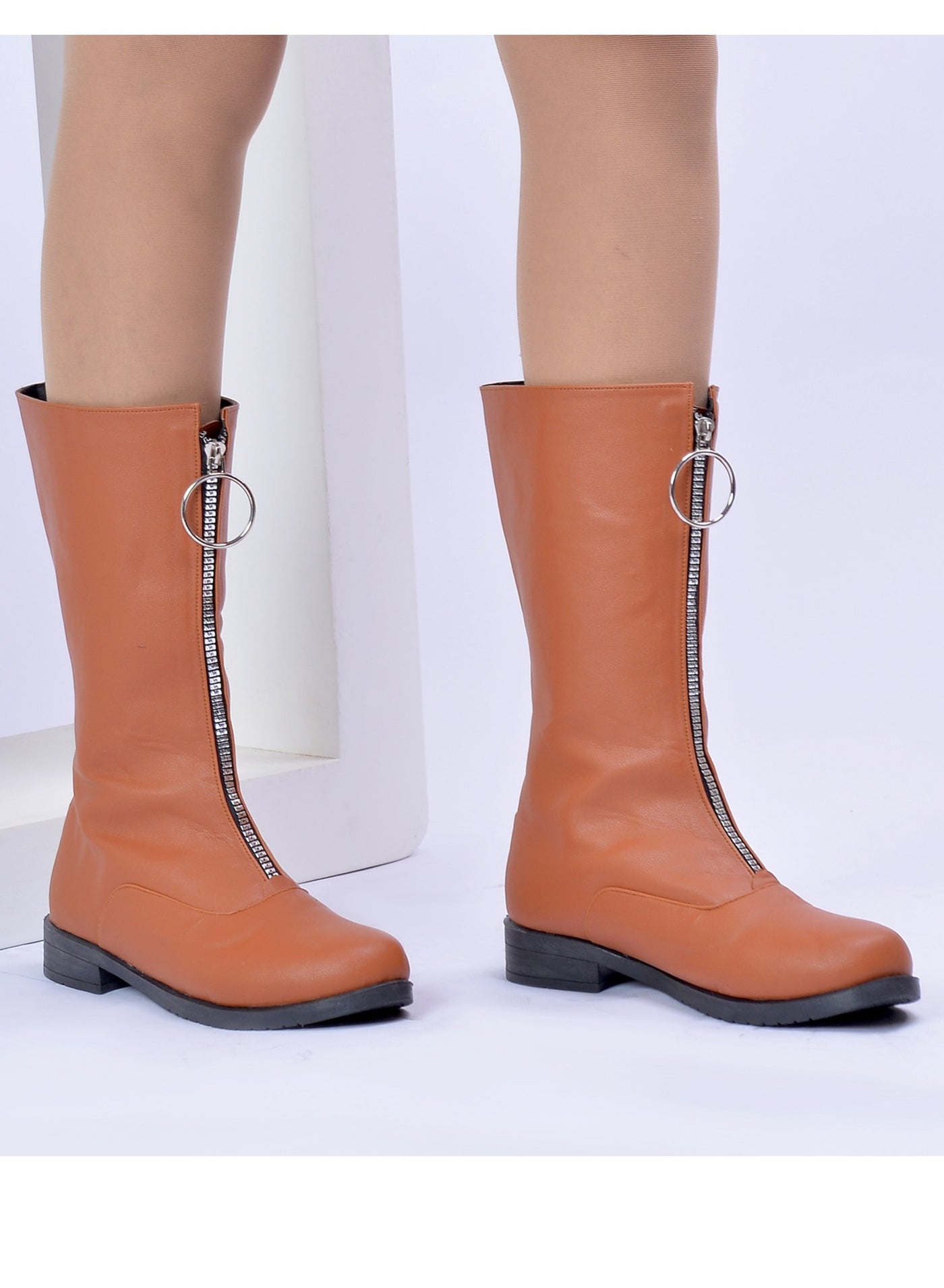 Boots With Leather Front Zipper B-13-Havan