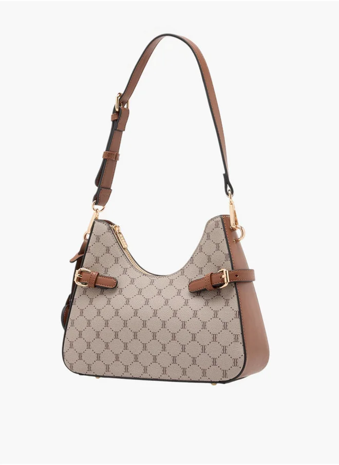 ايل Women's Monogram Print Shoulder Bag with Detachable Strap and Zip Closure