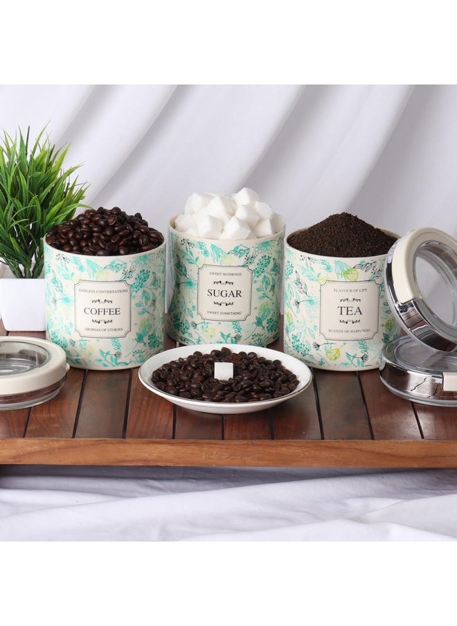 Jaypee Plus Plastic Classique 3 Tea Coffee Sugar Containers Set Of 3IAirtight 750 Ml Tea Container SetISilicon Rubber LockIKitchen ContainerIStackableIGlossy FinishITransparent Lid, Green